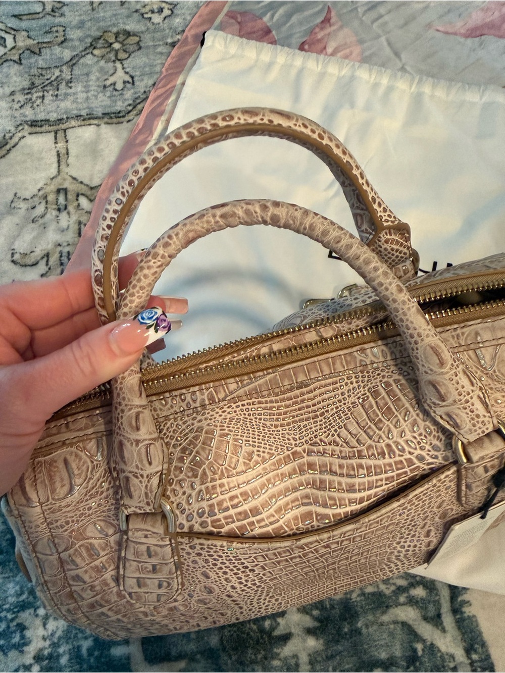 Brahmin Taupe Croc-Embossed Leather Satchel with Matching ID Pouch NWT - Picture 9 of 17